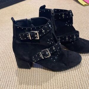 Rebecca Minkoff black suede booties with silver grommets size 10